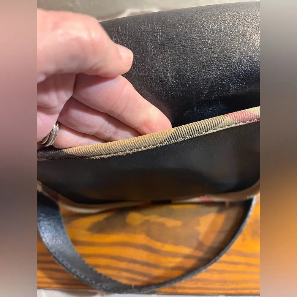 Burberry Vintage Black Crossbody Bag with Nova Check trim magnetic snap on flap